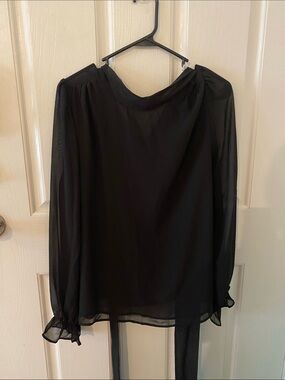 eva mendes for New York & Company Black Sheer Long-Sleeve Blouse with Tie Back